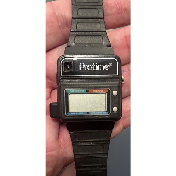 VTG Protime 1980s Electronic Gas Lighter Digital Watch Gas Refillable Pro Time - Picture 1 of 4